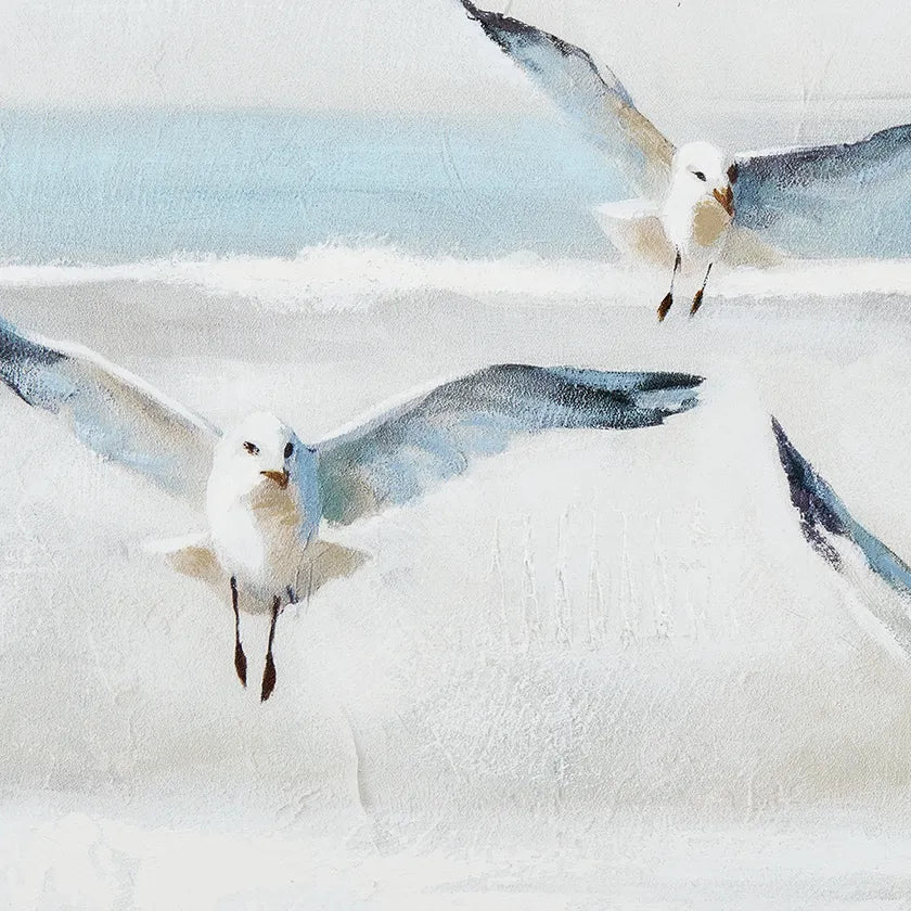 Impressionistic Seascape with Flying Gulls Framed Wall Art, Blue - 80x80cm