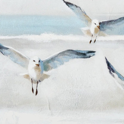 Impressionistic Seascape with Flying Gulls Framed Wall Art, Blue - 80x80cm