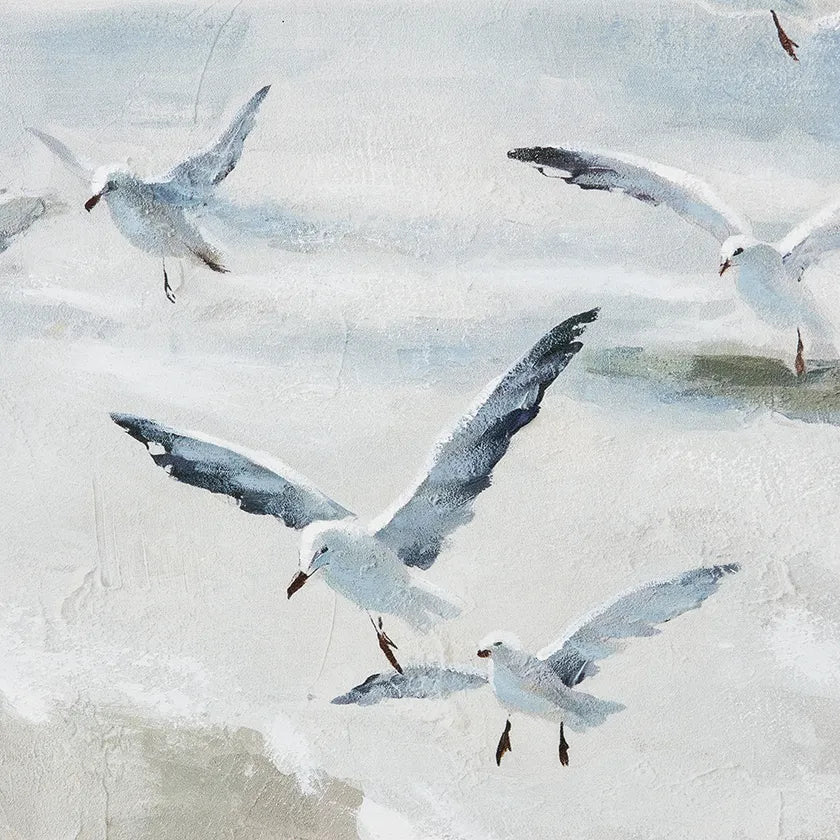 Flock of Gulls Abstract Seascape Hand painted Framed Wall Art, Blue - 80x80cm