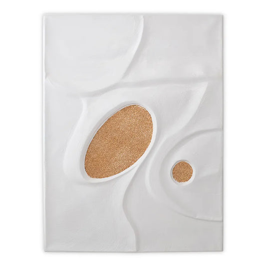 لوحة فنية تجريدية بدون إطار، بلمسات ذهبية بيضاوية، لون أبيض - 90×120 سم 