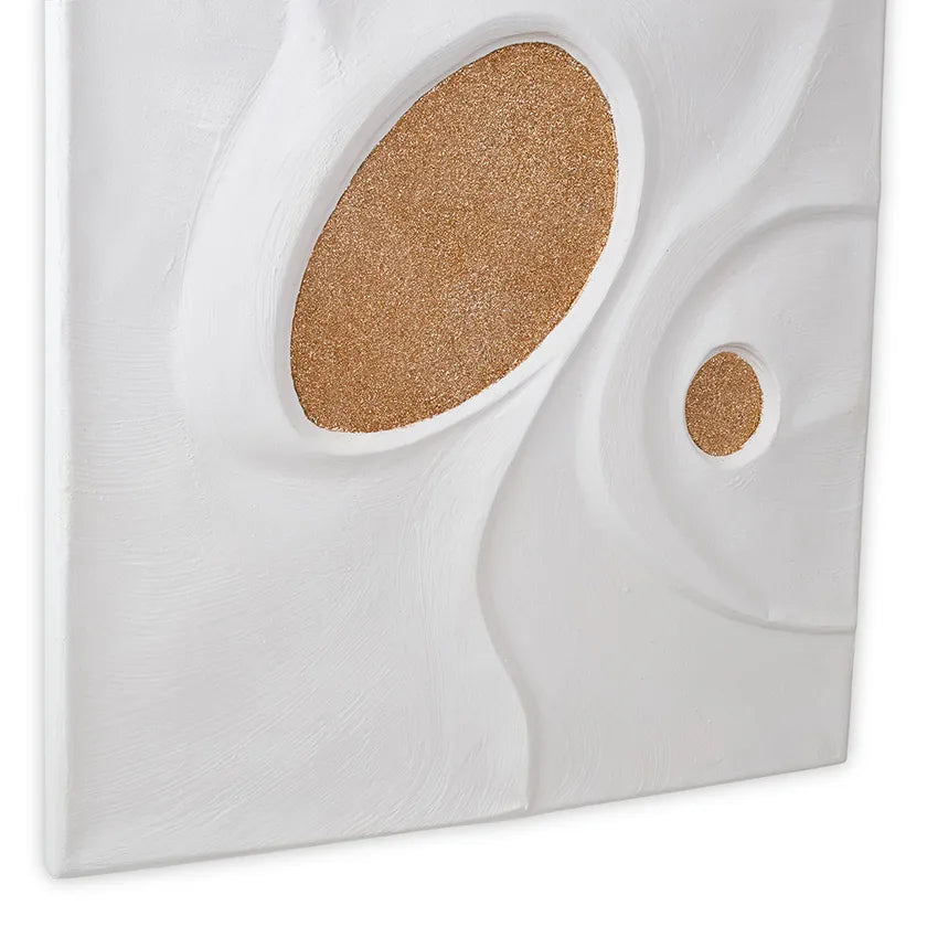 لوحة فنية تجريدية بدون إطار، بلمسات ذهبية بيضاوية، لون أبيض - 90×120 سم 