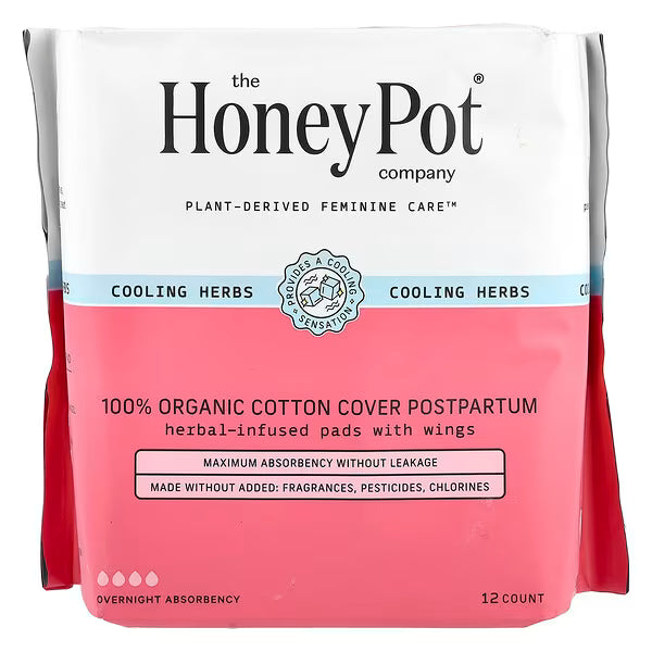 The Honey Pot Company, Organic Herbal-Infused Pads with Wings, Postpartum Overnight, 12 Count