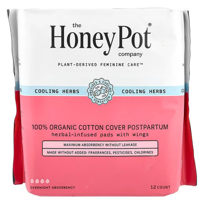 The Honey Pot Company, Organic Herbal-Infused Pads with Wings, Postpartum Overnight, 12 Count
