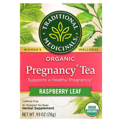 Traditional Medicinals, Organic Pregnancy® Tea, Raspberry Leaf, Caffeine Free, 16 Wrapped Tea Bags, 0.99 oz (28 g)