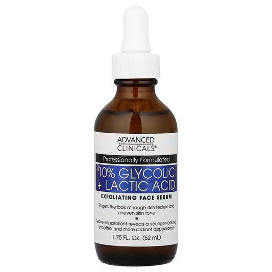 Advanced Clinicals, 10% Glycolic + Lactic Acid Serum , 1.75 fl oz (52 ml)