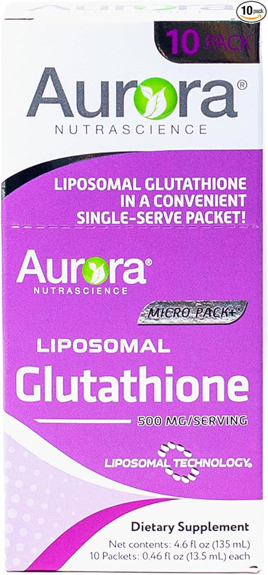 Aurora Nutrascience Micro-Liposomal Liquid Glutathione, Immune & Antioxidant Gut Health Support Supplement, 500 mg per Serving, Gluten Free, Non-GMO, Sugar-Free, 10 Single-Serve Packets