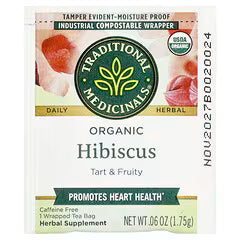 الأدوية التقليدية، شاي الكركديه العضوي، خالٍ من الكافيين، 16 كيس شاي مغلف، 0.99 أونصة (28 جم)