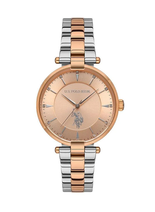 U.S. Polo Assn. Stile 35mm Women's Watch with Rose Gold Dial & Two-tone Stainless Steel Bracelet