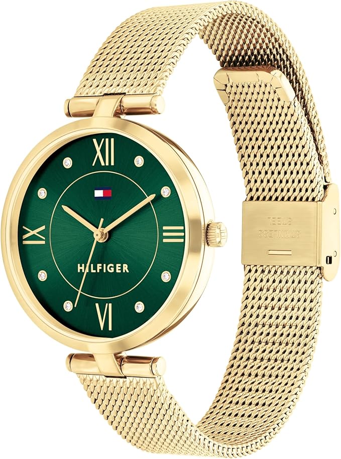 ommy Hilfiger Three Hand Quartz Movement Watch for Women with Stainless Steel Mesh Bracelet