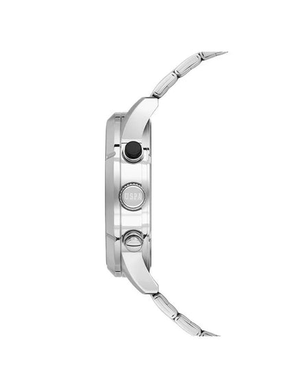 ساعة كروسينغ متعددة الوظائف للرجال من يو إس بولو أسن، مقاس 46 مم، بمينا أسود وسوار من الفولاذ المقاوم للصدأ 