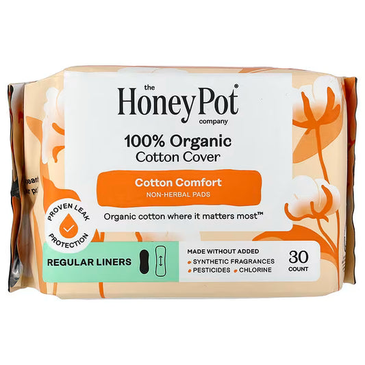 The Honey Pot Company, 100% Organic Cottom Cover, Non-Herbal Pads, Regular, 30 Count