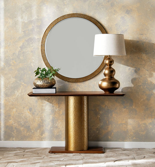 Walnut Gold console table With Mirror