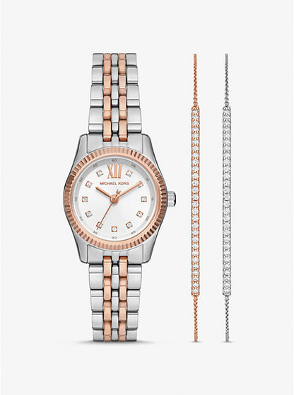 Michael Kors Lexington Pavé Two-Tone Watch and Slider Bracelet Gift Set