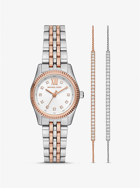 Michael Kors Lexington Pavé Two-Tone Watch and Slider Bracelet Gift Set