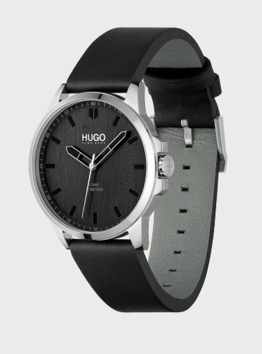 HUGO Leather Strap Analog Watch