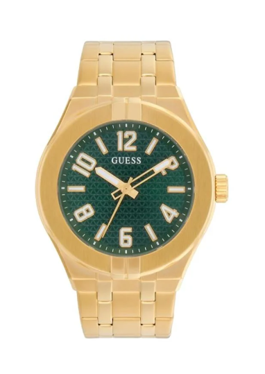 GUESS GUESS Stainless Steel Men Green Analog Round Dial Watch- Gw0661G2, Gold Band