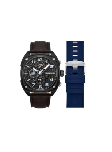 Men's Portland Black Dial Dark Brown Blue Silicone Straps Multifunction Watch for Men - 44.5mm