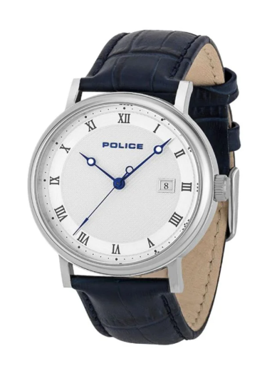 POLICE Frisco Round Shape Leather Band Analog Wrist Watch 40 mm - Blue - P 15438JS-04