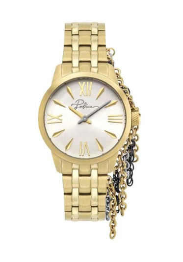 POLICE Share & Earn Police Vantaa Women's Analog Quartz Watch with Silver Dial and Gold Plated Stainless Steel Bracelet