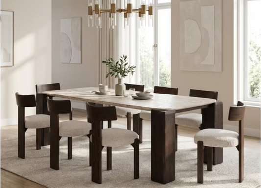 Rudy 1+8 marble dining set with terra chairs package - natural brown