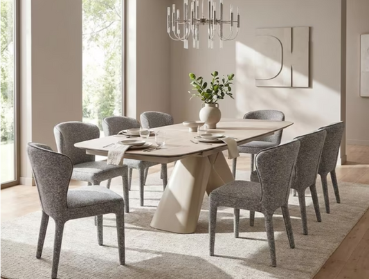Raxa 1 + 8 seater dining set with barcia dining chairs package - beige