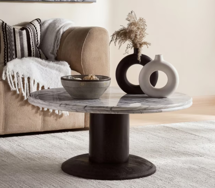 Avio coffee table marble round - white & black