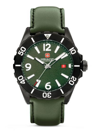 SWISS MILITARY HANOWA Men's Swiss Military Carbon Peak Watch For Men With Green Leather Strap 44mm 10ATM - SMWGB0000251
