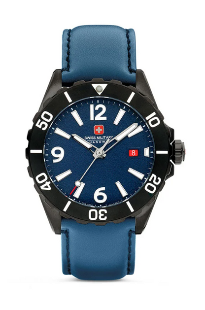 SWISS MILITARY HANOWA Swiss Military Carbon Peak Watch For Men With Blue Leather Strap 44mm 10ATM - SMWGB0000250