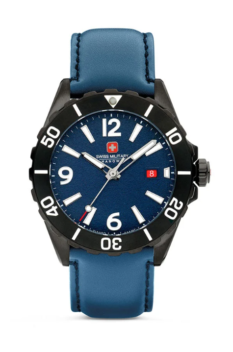 SWISS MILITARY HANOWA Swiss Military Carbon Peak Watch For Men With Blue Leather Strap 44mm 10ATM - SMWGB0000250