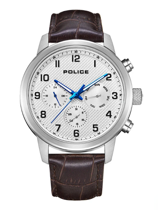 POLICE Raho Watch For Men White Dial And Brown Leather Strap