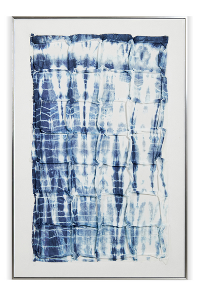 igo Grid Handpainted Wall Art in Silver Frame, Blue - 80x120cm