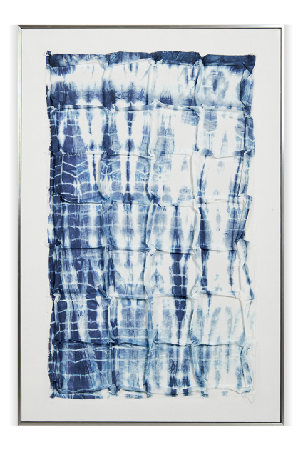 igo Grid Handpainted Wall Art in Silver Frame, Blue - 80x120cm