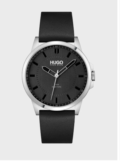 HUGO Leather Strap Analog Watch