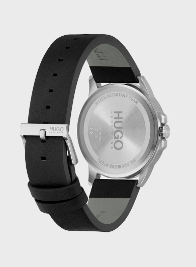 HUGO Leather Strap Analog Watch