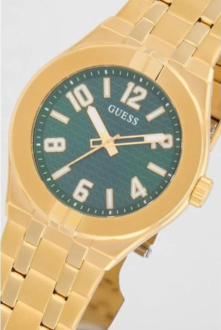 GUESS GUESS Stainless Steel Men Green Analog Round Dial Watch- Gw0661G2, Gold Band