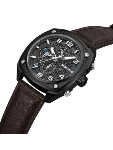 Men's Portland Black Dial Dark Brown Blue Silicone Straps Multifunction Watch for Men - 44.5mm