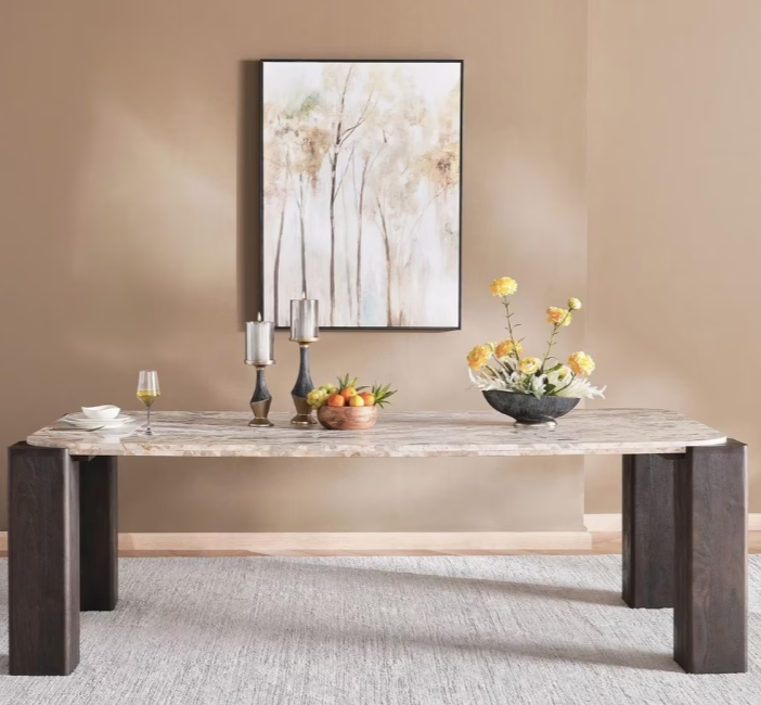 Rudy 1+8 marble dining set with terra chairs package - natural brown