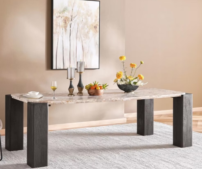 Rudy 1+8 marble dining set with terra chairs package - natural brown