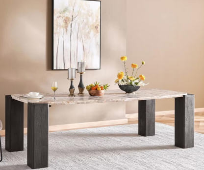 Rudy 1+8 marble dining set with terra chairs package - natural brown