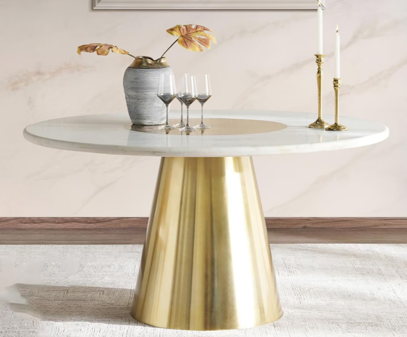 Meyo 1 + 6 seater dining set with bridgen dining chairs package - white and gold