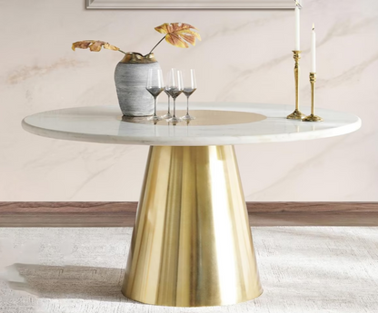 Meyo 1 + 6 seater dining set with bridgen dining chairs package - white and gold