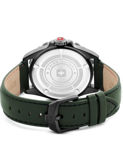 SWISS MILITARY HANOWA Men's Swiss Military Carbon Peak Watch For Men With Green Leather Strap 44mm 10ATM - SMWGB0000251
