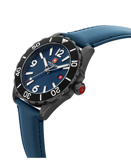 SWISS MILITARY HANOWA Swiss Military Carbon Peak Watch For Men With Blue Leather Strap 44mm 10ATM - SMWGB0000250