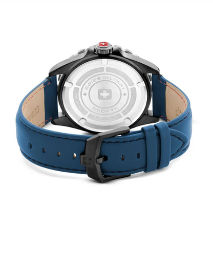 SWISS MILITARY HANOWA Swiss Military Carbon Peak Watch For Men With Blue Leather Strap 44mm 10ATM - SMWGB0000250