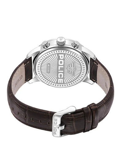 POLICE Raho Watch For Men White Dial And Brown Leather Strap