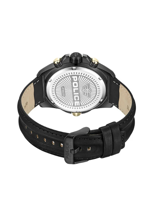 POLICE Electrical 46mm Men's Multifunction Watch with Black Leather Strap