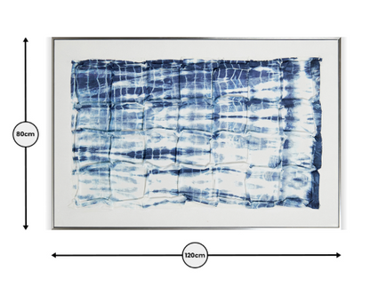 igo Grid Handpainted Wall Art in Silver Frame, Blue - 80x120cm