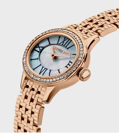 CERRUTI 1881 Round Analog Dial Rose Gold Stainless Steel 3 ATM Watch with Push Button Deployment Buckle - 26mm