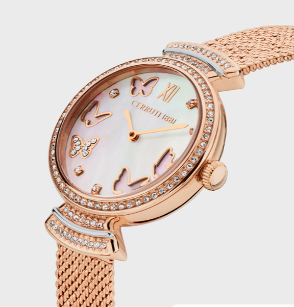 CERRUTI 1881 Round Analog Dial Rose Gold Stainless Steel 5 ATM Watch with Push Button Deployment Buckle - 30mm