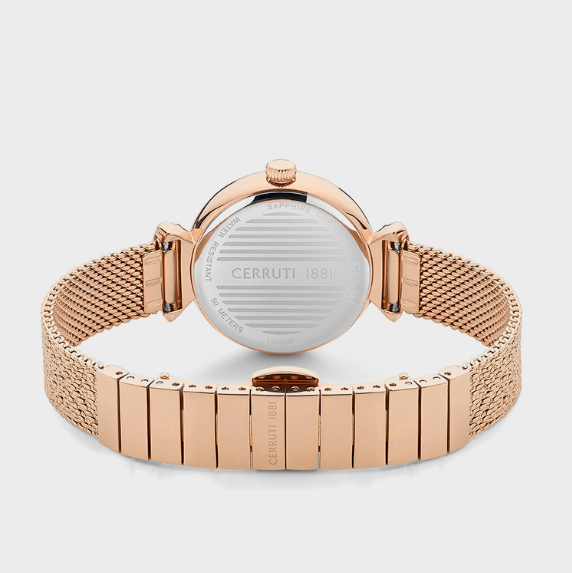 CERRUTI 1881 Round Analog Dial Rose Gold Stainless Steel 5 ATM Watch with Push Button Deployment Buckle - 30mm